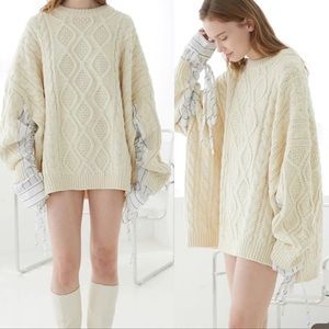 Storets Sadie Shirt Combo Cable Knit Pullover Cream Sweater Women's Size S/M
